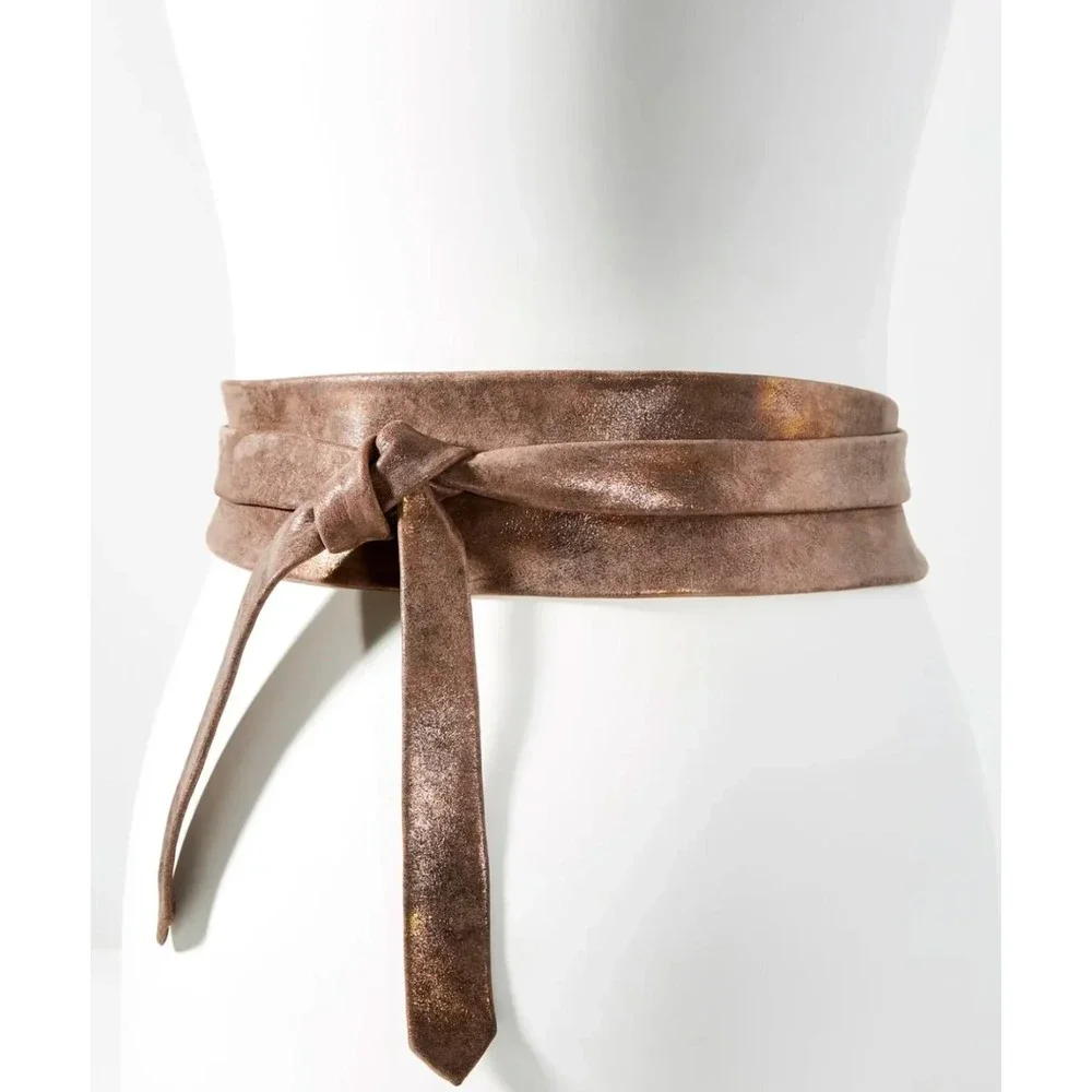 Ada Collection Light Brown Leather Classic Wrap Belt Made in Argentina NWT New